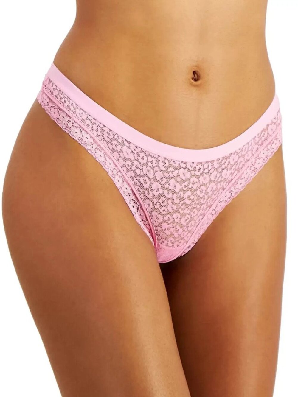 Jenni Intimates Women's Leopard and Floral Pattern Lace Thong, Cali Pink, Small